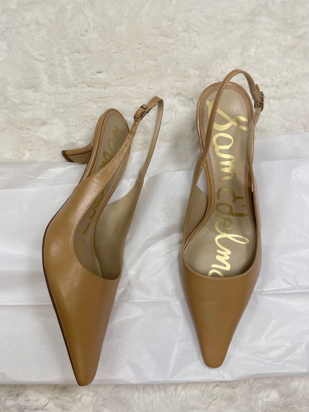 NWOB Sam Edelman Bianka Pointed-Toe Slingback Kitten Heels - Tan
